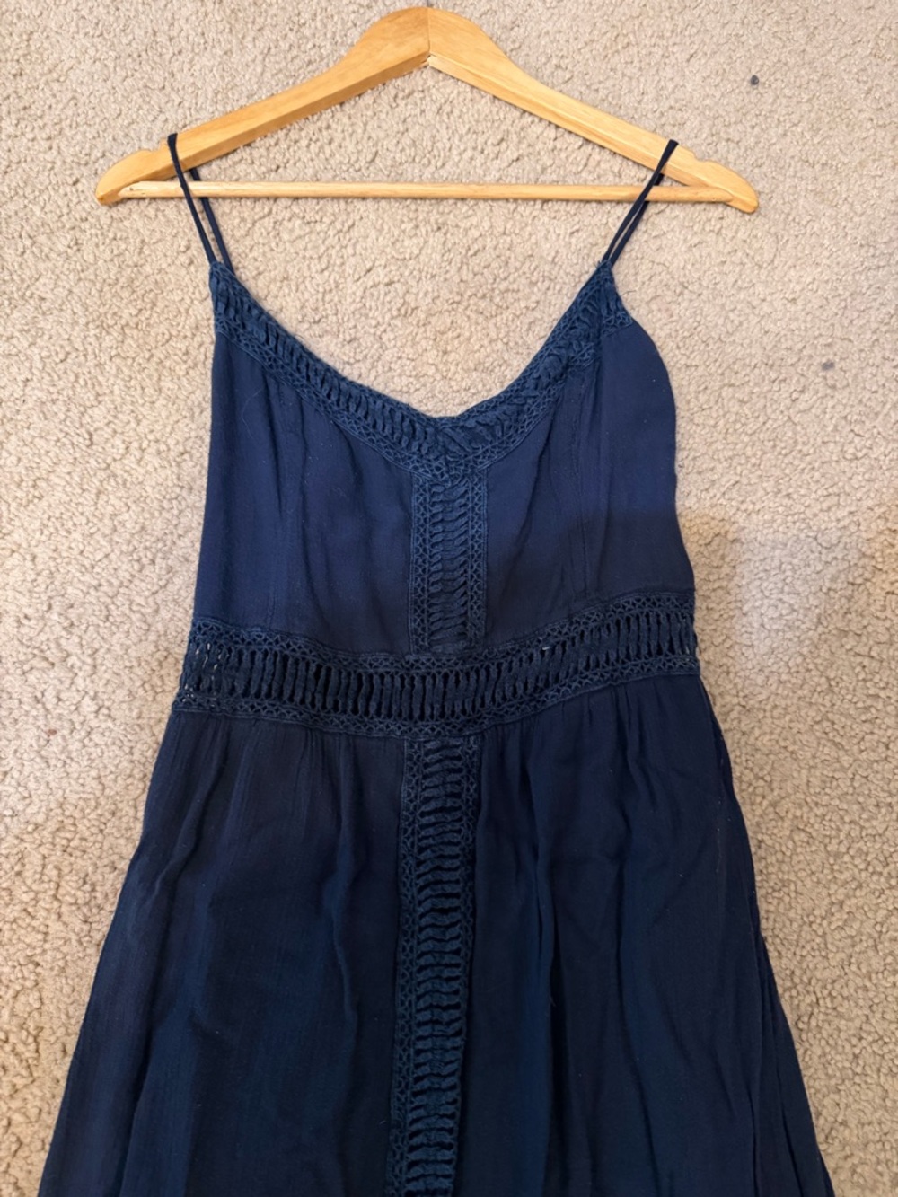 Abercrombie & Fitch Navy Crochet-Trim Spaghetti Strap Midi Dress